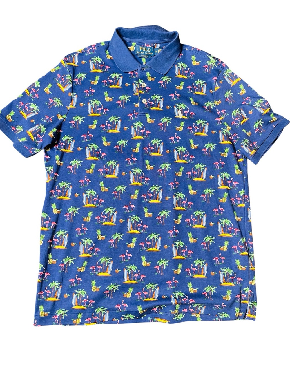 Ralph Lauren Navy Polo with Tropical Flamingo & Pineapple Print